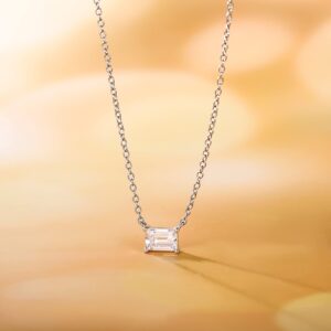 EAMTI 925 Sterling Silver Necklaces for Women Emerald Cut White Gold Plated Dainty Necklace Solitaire 1 Carat Cubic Zirconia Pendant Necklace