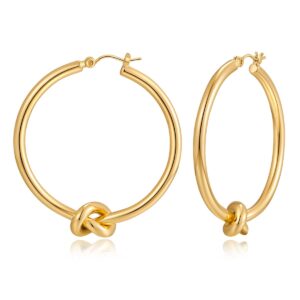 large gold knot hoop earrings for women statement 18k gold hoop earrings lightweight hoops trendy gold hoops fashion jewelry