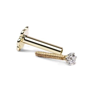 Demira Natural Diamond (0.02-0.16ct) Nosepin in 14K Gold in 6MM Post. nose pin, lip labret, or Monroe ring. (Yellow Gold, 0.02ct Diamond)