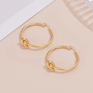 Large Gold Knot Hoop Earrings for Women Statement 18K Gold Hoop Earrings Lightweight Hoops Trendy Gold Hoops Fashion Jewelry