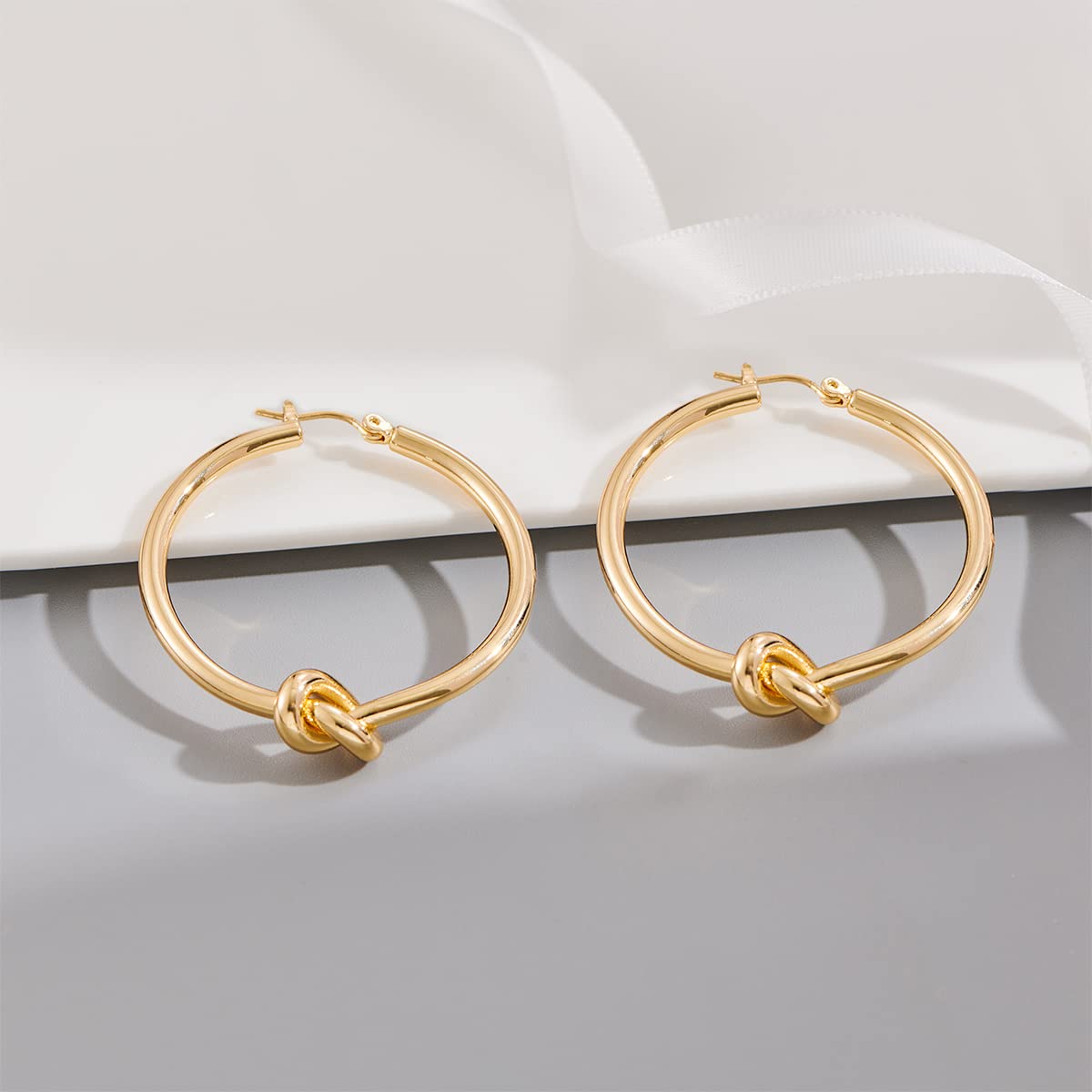 Large Gold Knot Hoop Earrings for Women Statement 18K Gold Hoop Earrings Lightweight Hoops Trendy Gold Hoops Fashion Jewelry