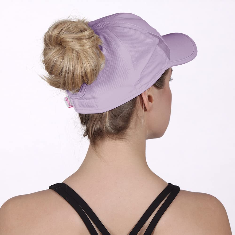 Ponyflo Women's Ponytail Baseball Cap - High Ponytail Hats for Women - Lavender