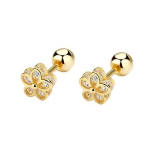 gold stud earrings 18k real gold plated cubic zirconia screw back cute flower stud earrings for women