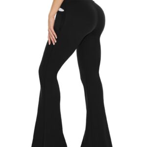 TNNZEET Black Flare Leggings for Women, Crossover Yoga Pants with Pockets Bootcut Flared Leggings