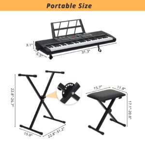 GLARRY 61 Keys Full Size Electric Keyboard Piano Set for Beginners Kids Portable Music Keyboard Baby Christmas Gifts with Piano Bench, Piano Stand, Music Stand, Microphone, Headphone, Power Supply