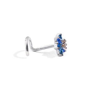 Demira Jewels Handcrafted 6 Blue Sapphire Stones in 14K White Gold with 100% Natural Conflict-Free Diamond Nose Stud - 21 Gauge Thickness Wire setting.