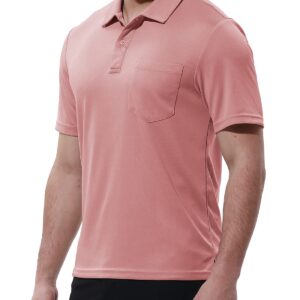 Gopune Men's Short Sleeve Polo Shirts Quick Dry Outdoor Regular Fit Golf Shirts with Pocket Pink,L