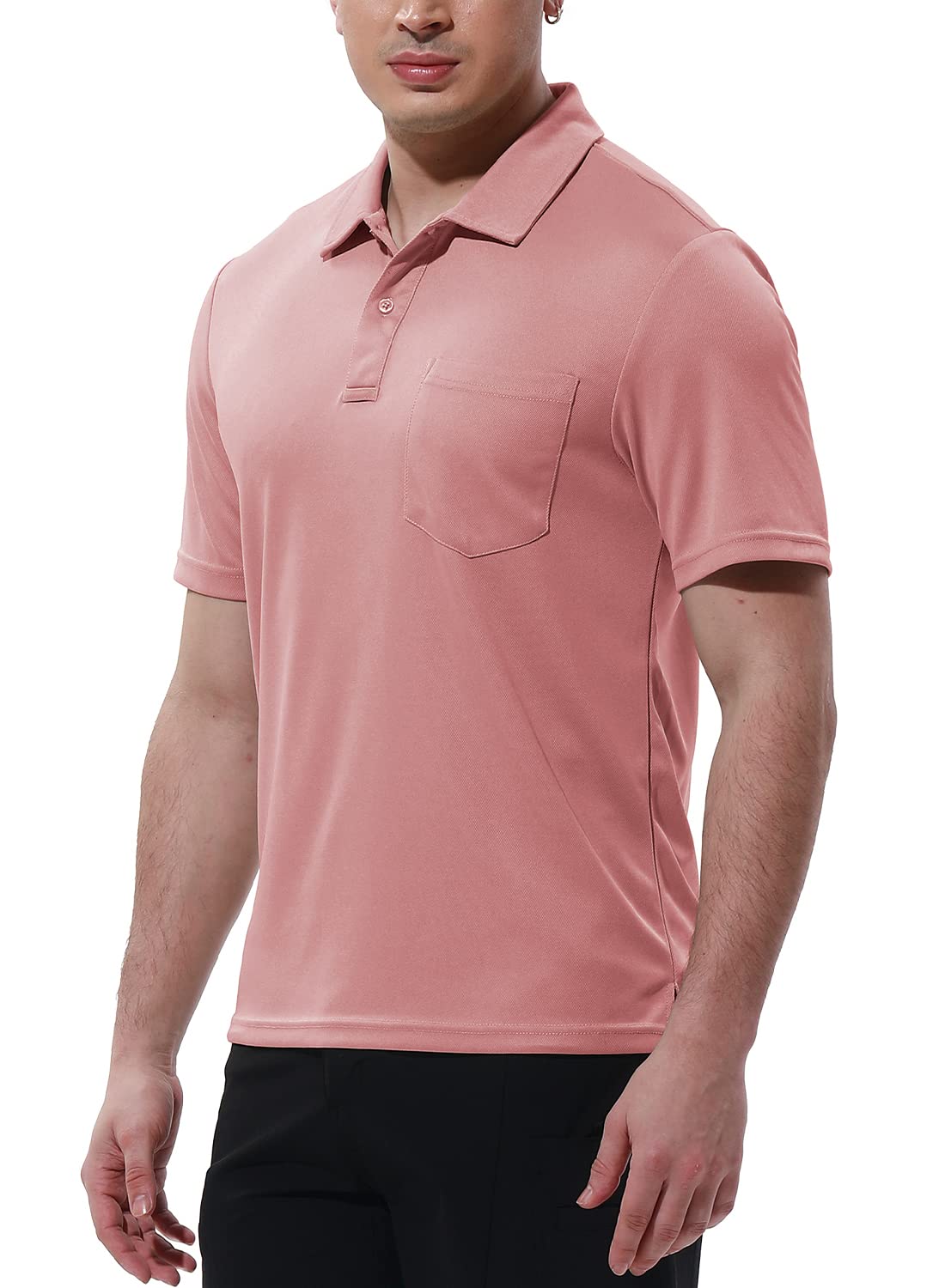 Gopune Men's Short Sleeve Polo Shirts Quick Dry Outdoor Regular Fit Golf Shirts with Pocket Pink,L