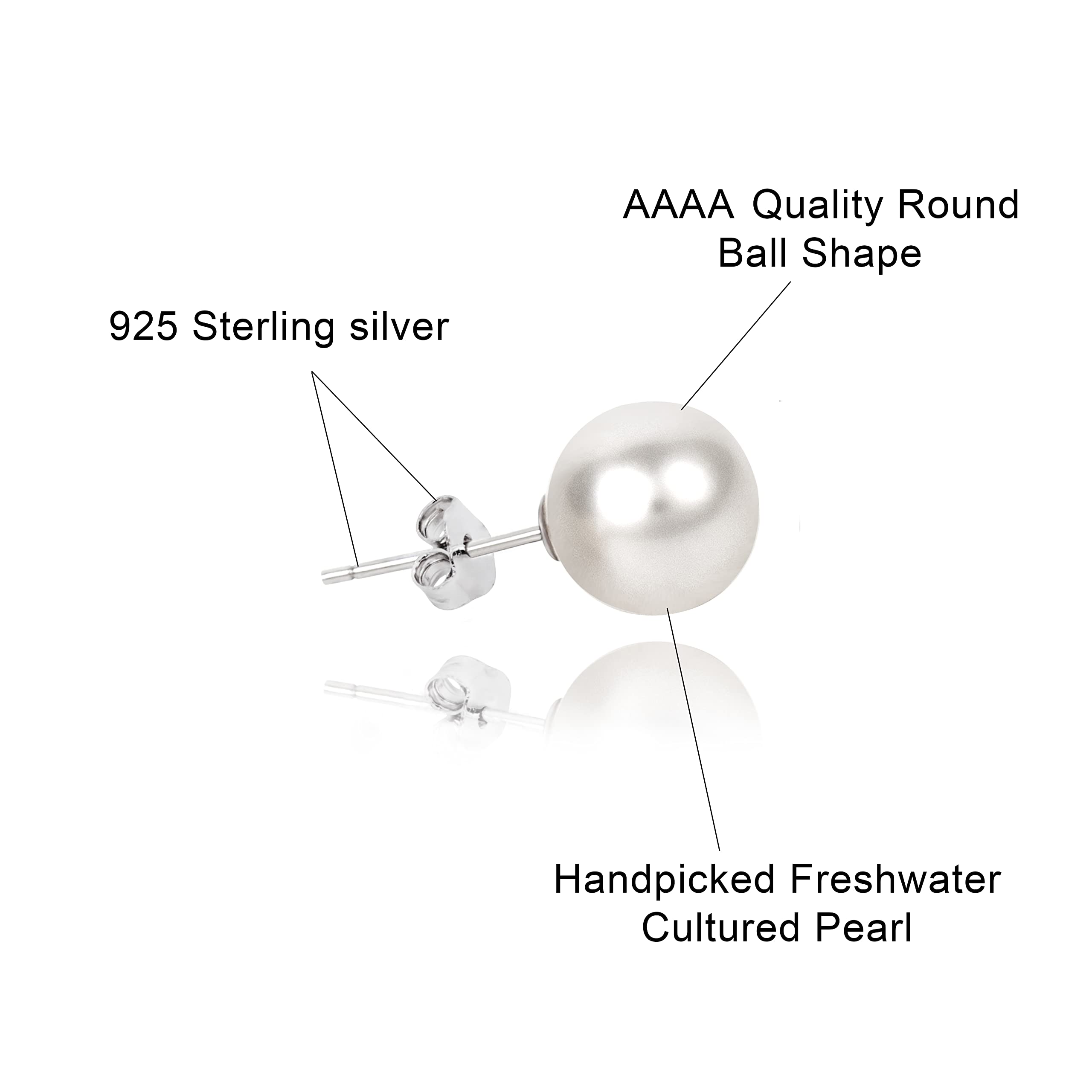 BURLAP LIFE 925 Sterling Silver Freshwater Real Round Pearl Stud Earrings Quality Pearl Earrings for Women, Silver Earring Backs, White Pearl 5mm-6mm