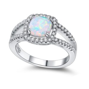 mdfun opal halo wedding band white gold engagement ring 7mm opal promise eternity ring for women size