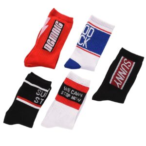 OYOANGLE Men's 5 Pairs Men Letter Graphic Crew Socks Casual Sports Socks Multicolor one-size