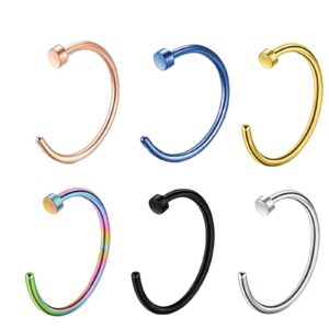 Musihy 6 PCS Nose Ring Fake Nose Ring, Colorful Stainless Steel Nose Studs for Women C Hoop 1.2MM Jewelry Piercing