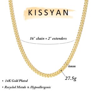 KissYan Gold Necklace for Women, 14K Gold Plated Dainty Chain Choker Chunky Figaro Snake Mariner Cuban Link Chains, Adjustable Trendy Necklaces Handmade Jewelry(cuban-gold)