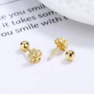 Gold Stud Earrings 18K Real Gold Plated Cubic Zirconia Screw Back Cute Flower Stud Earrings for Women