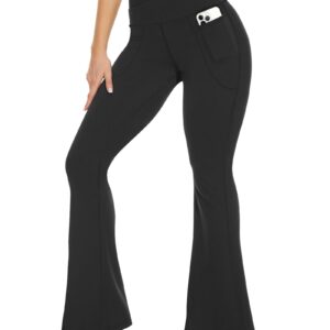 TNNZEET Black Flare Leggings for Women, Crossover Yoga Pants with Pockets Bootcut Flared Leggings