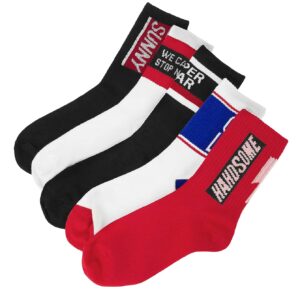 OYOANGLE Men's 5 Pairs Men Letter Graphic Crew Socks Casual Sports Socks Multicolor one-size