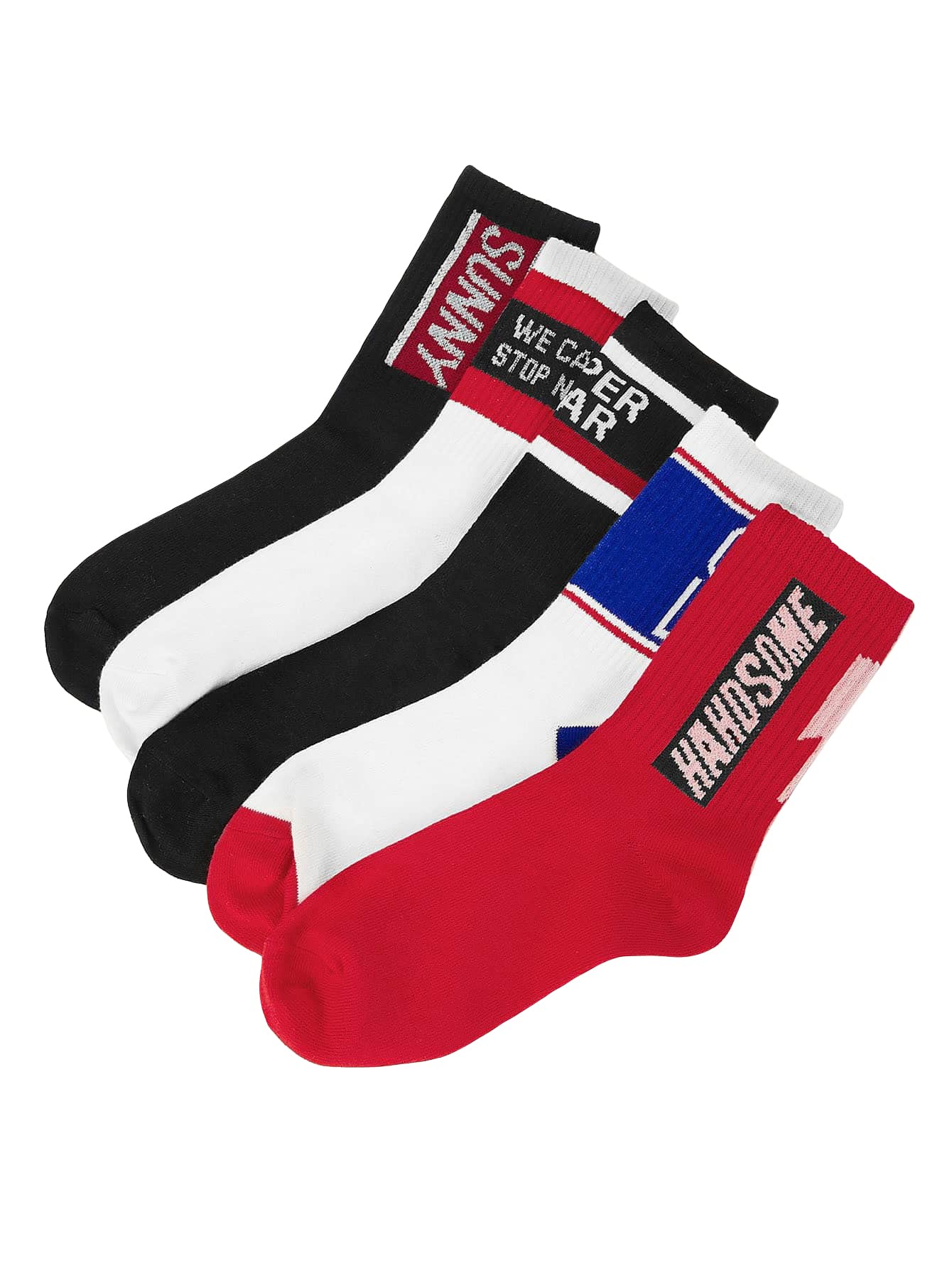 OYOANGLE Men's 5 Pairs Men Letter Graphic Crew Socks Casual Sports Socks Multicolor one-size