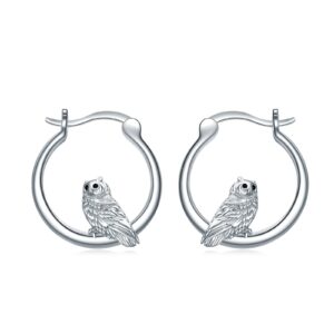 Owls Hoop Earrings for Women 925 Sterling Silver Owl Earrings Minimalist Eagle Jewelry Dainty gifts for Women Friends Wife