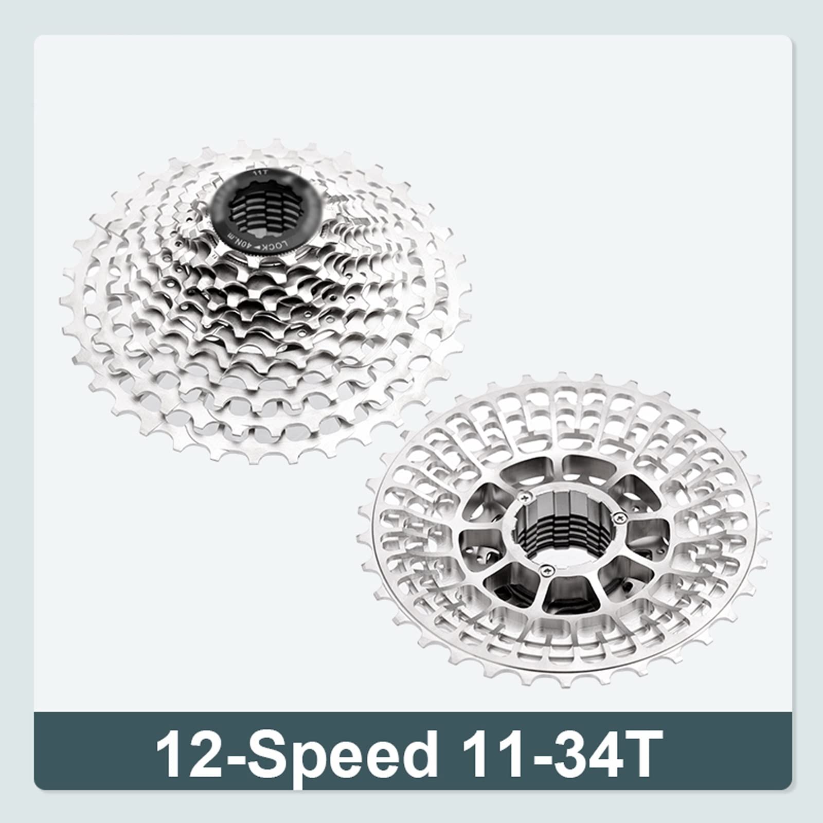 Rwlre Bicycle Freewheel,CNC Road Bike 12/11s Ultralight Freewheel 11-28/32/34/36t Bicycle Cassette Flywheel 12 Speed (Color : Silver 12S 11-34T)