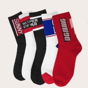 OYOANGLE Men's 5 Pairs Men Letter Graphic Crew Socks Casual Sports Socks Multicolor one-size