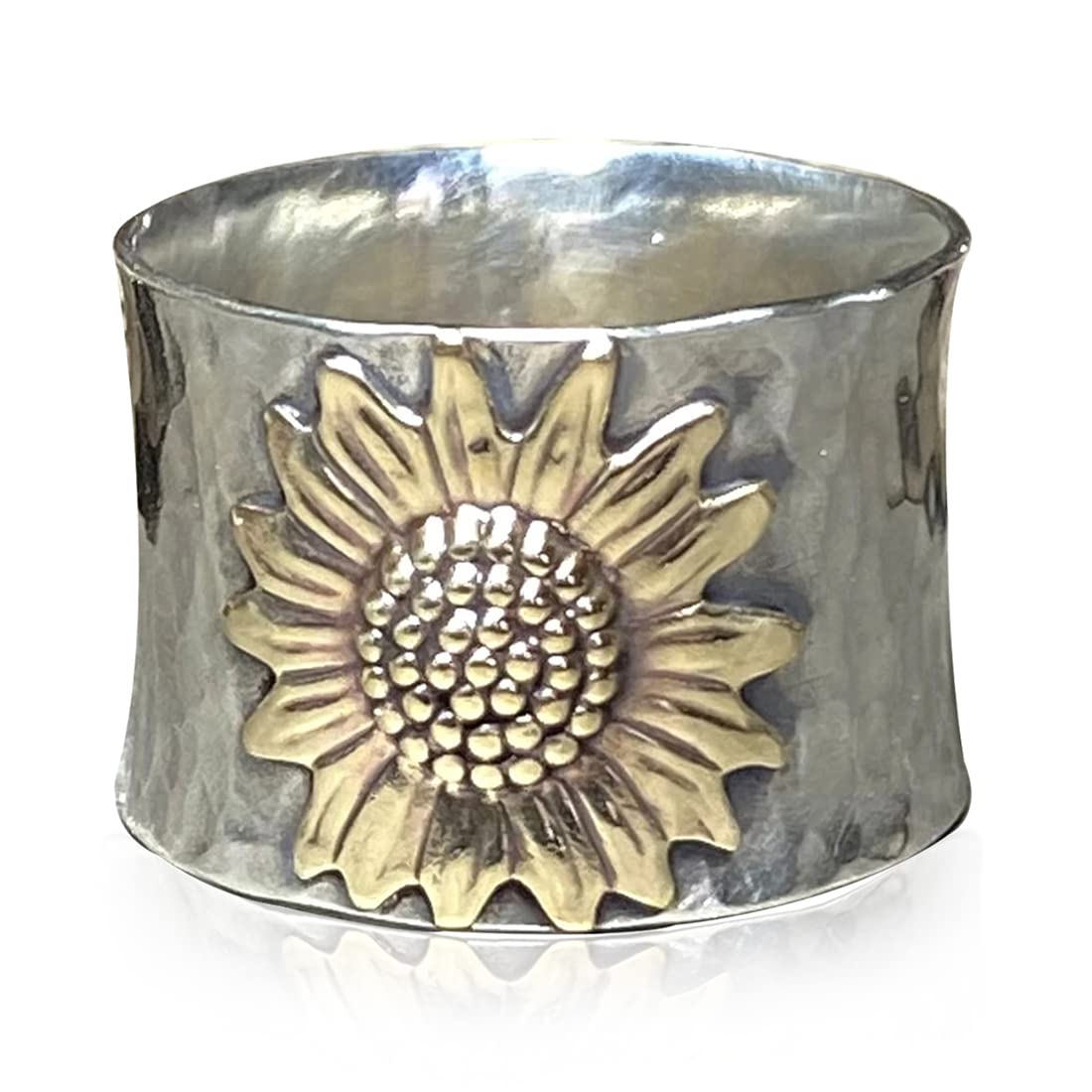 SWBRJ Blooming Sunflower Wide Band Ring for Women,Silver Big Large Flower Punk Gothic Chunky Ring,Thumb Index Full Finger Floral Ring Boho Jewelry Gift for Her (Ring_Flower, 7)