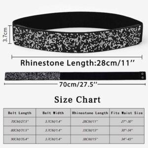 Yalice Sparkle Rhinestone Leather Belts Elastic Wide Waist Belt Bling Luxury Wedding Belts for Dresses Skinny Crystal Waist Jewelry for Women (Black)