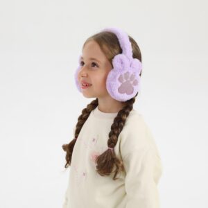 LUCKYBUNNY Kids Girls Earmuffs for Women Winter Warm Soft Plush Ear Muffs Cold Weather Ear Warmer for Outdoor (Dog Paw Style - Purple)