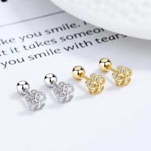 Gold Stud Earrings 18K Real Gold Plated Cubic Zirconia Screw Back Cute Flower Stud Earrings for Women