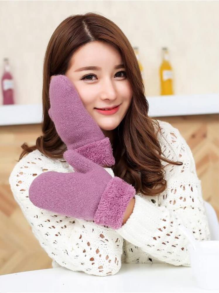 Winter Thicken Warmer Women Gloves Knitted Wool Plush Full Finger Mittens