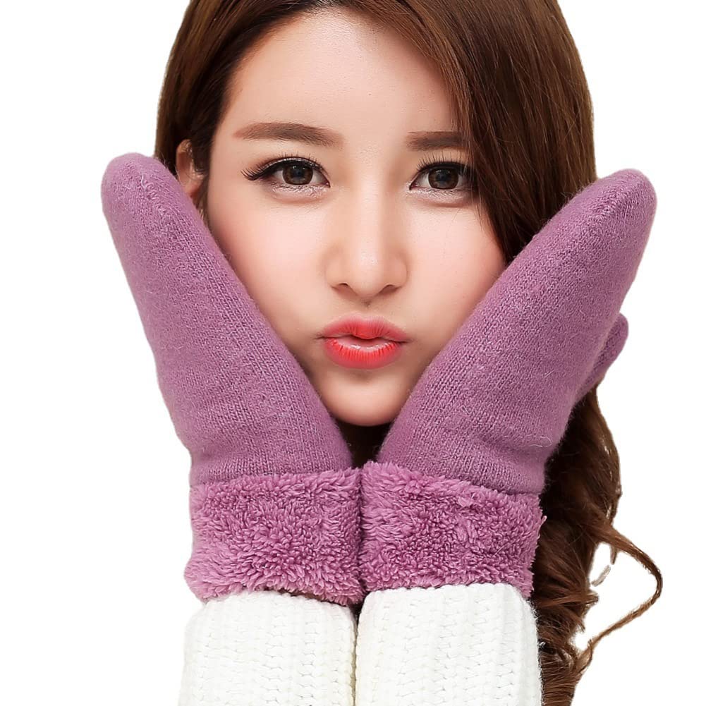 Winter Thicken Warmer Women Gloves Knitted Wool Plush Full Finger Mittens