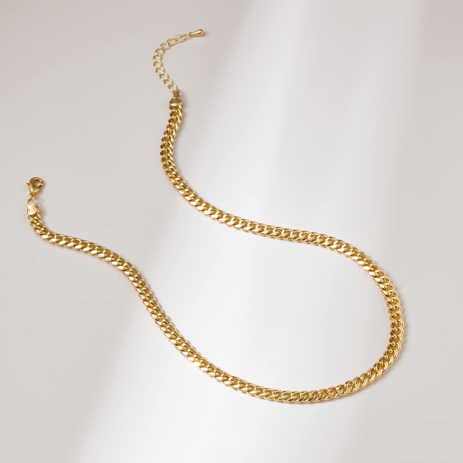 KissYan Gold Necklace for Women, 14K Gold Plated Dainty Chain Choker Chunky Figaro Snake Mariner Cuban Link Chains, Adjustable Trendy Necklaces Handmade Jewelry(cuban-gold)