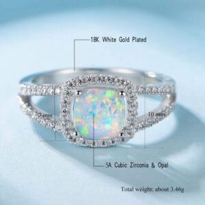 MDFUN Opal Halo Wedding Band White Gold Engagement Ring 7mm Opal Promise Eternity Ring for Women Size