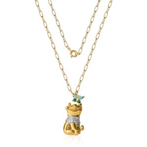 Disney Winnie the Pooh Pendant Necklace Paper Clip Chain 18-Inch - Flash Plated Necklace with Butterfly and Pooh Pendant - Winnie the Pooh Jewelry