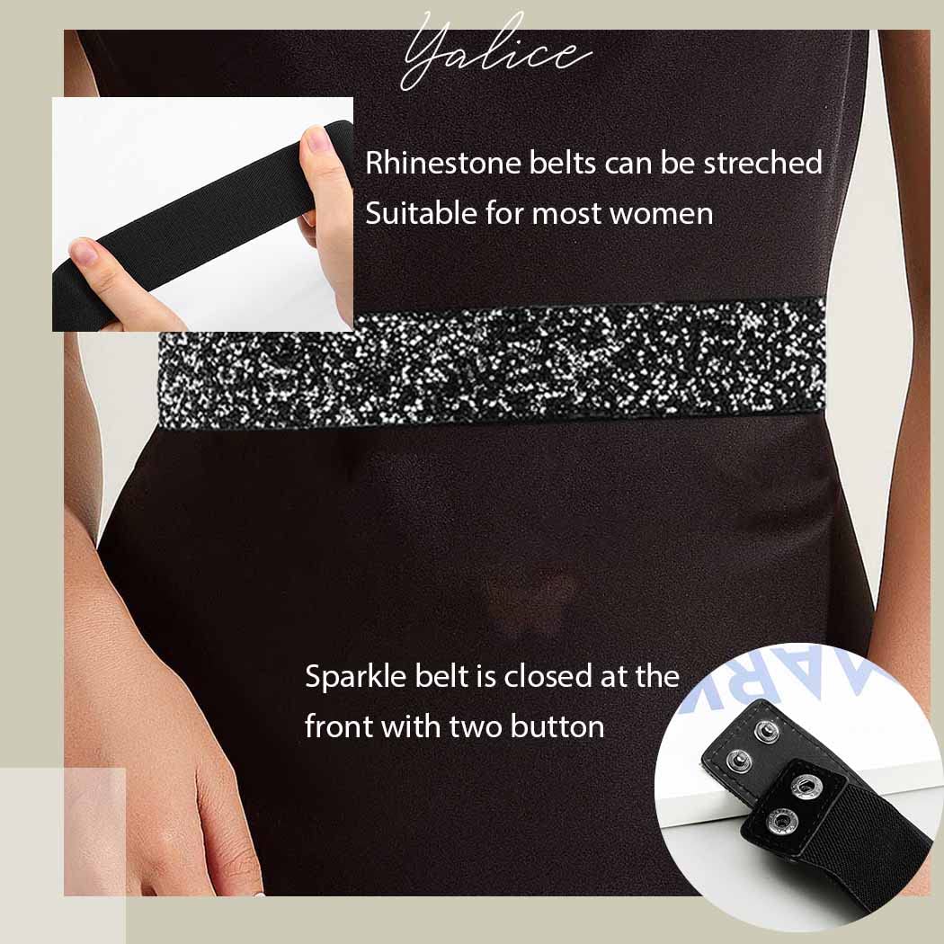 Yalice Sparkle Rhinestone Leather Belts Elastic Wide Waist Belt Bling Luxury Wedding Belts for Dresses Skinny Crystal Waist Jewelry for Women (Black)