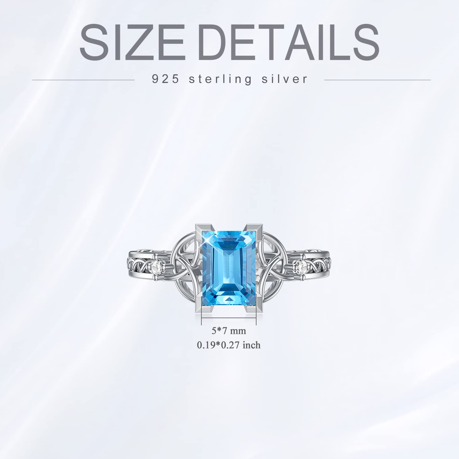 BETHZA 1 Carat Natural Topaz Rings for Women Genuine Blue Topaz 925 Sterling Silver Celtic Knot Promise Ring Jewelry Gifts for Birthday Christmas Valentine's Day Size 7