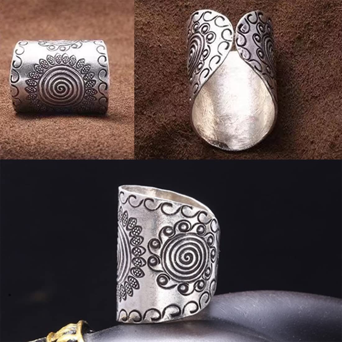 SWBRJ Sun Flower Pattern Boho Statement Band Ring for Women,Big Retro Vintage S925 Sterling Silver National Style Chunky Ring,Large Thumb Index Finger Sun Ring Boho Jewelry (Ring_Sun, 9)