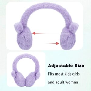 LUCKYBUNNY Kids Girls Earmuffs for Women Winter Warm Soft Plush Ear Muffs Cold Weather Ear Warmer for Outdoor (Dog Paw Style - Purple)