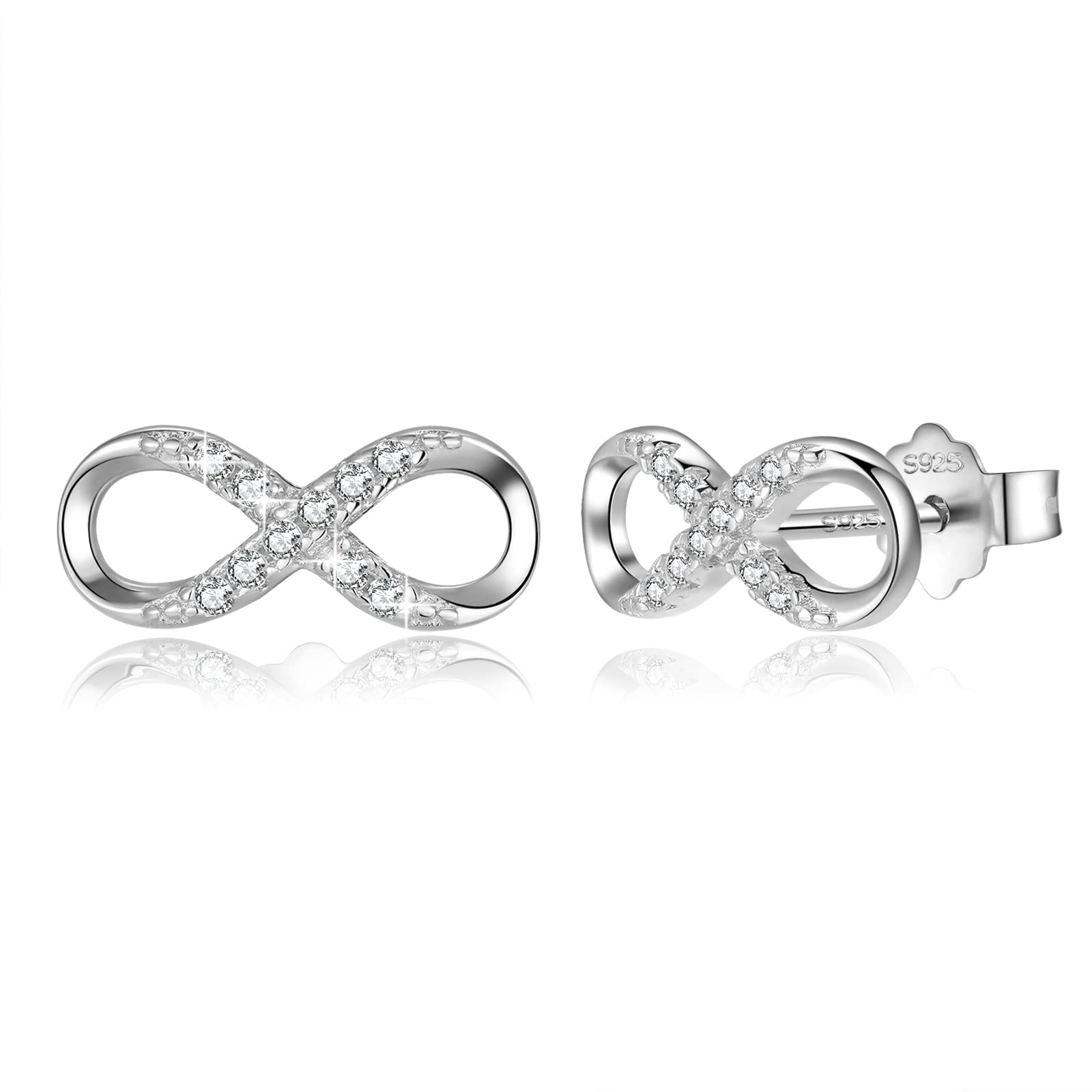 PUPILLEMON Infinity Stud Earrings for Women, 925 Sterling Silver Infinity Hoop Earrings Cubic Zirconia Womens Earrings Jewelry