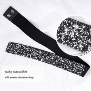 Yalice Sparkle Rhinestone Leather Belts Elastic Wide Waist Belt Bling Luxury Wedding Belts for Dresses Skinny Crystal Waist Jewelry for Women (Black)