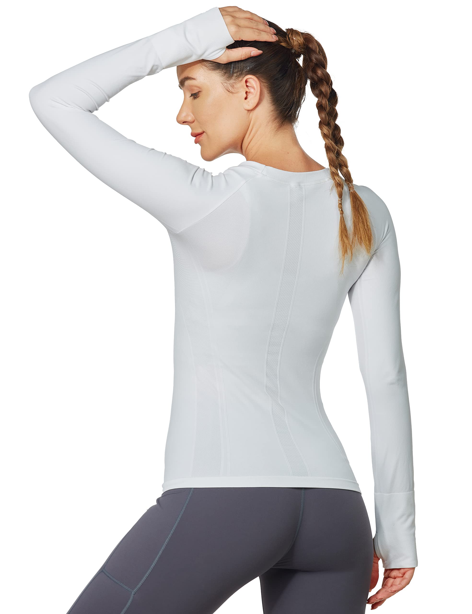 MathCat Seamless Workout Shirts for Women Long Sleeve Yoga Tops Sports Running Shirt Breathable Athletic Top Slim Fit