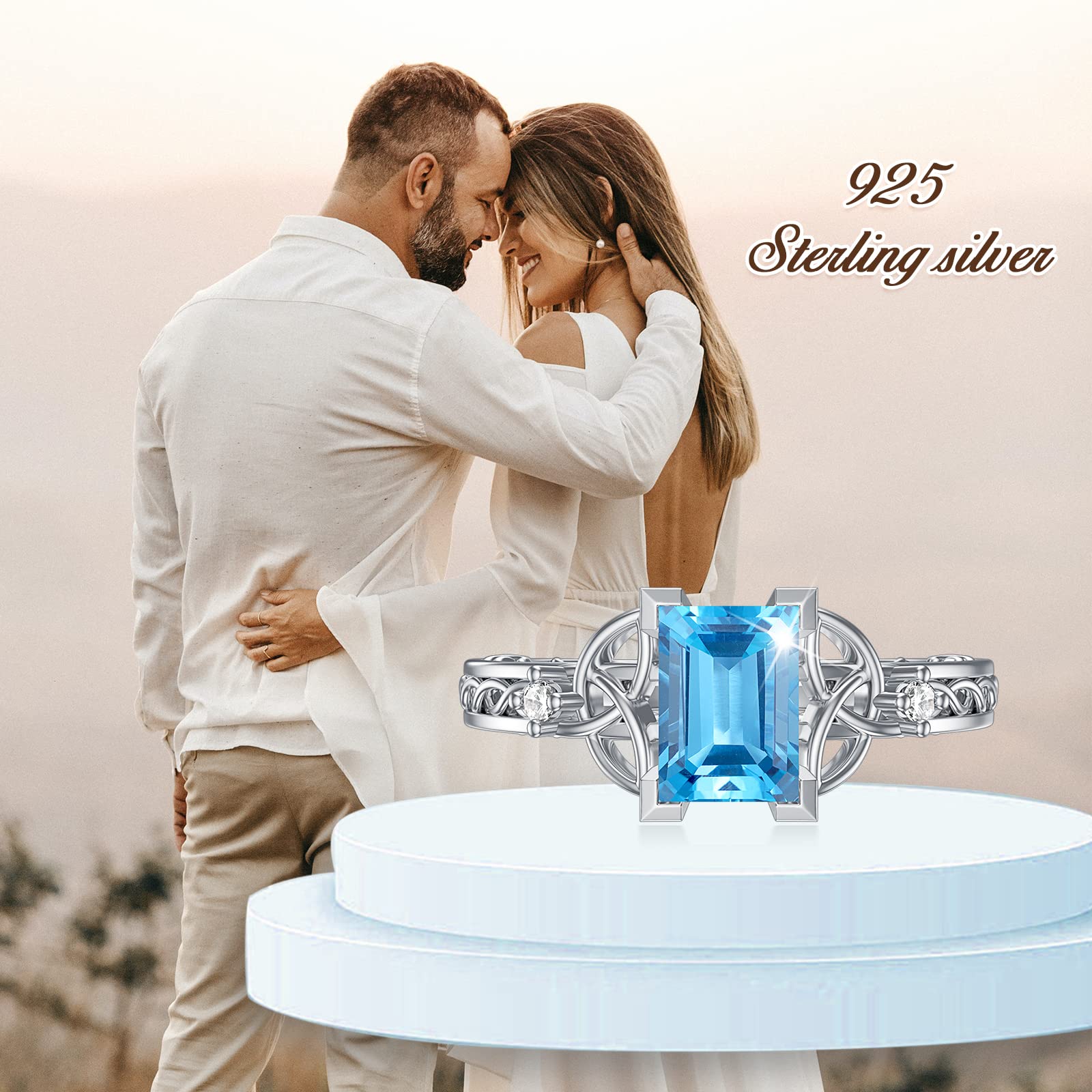 BETHZA 1 Carat Natural Topaz Rings for Women Genuine Blue Topaz 925 Sterling Silver Celtic Knot Promise Ring Jewelry Gifts for Birthday Christmas Valentine's Day Size 7