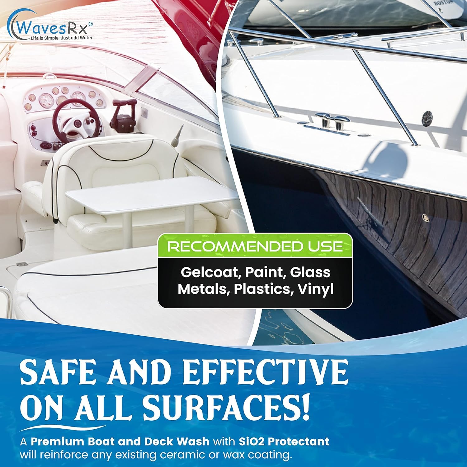 WavesRx Salt Neutralizing Boat Soap & Jet Ski Wash with SiO2 Surface Protection (EpicWash+) | Marine Grade Cleaner Removes Salt & Contaminants | Protective Ceramic Coating Prevents Buildup & UV Damage