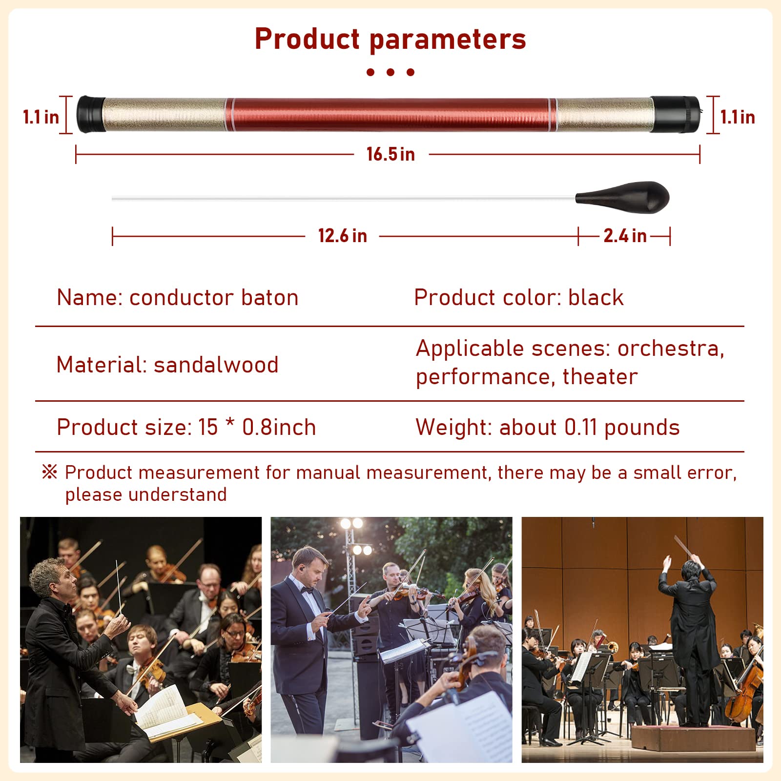 SDARMING Conducting Baton, Conductor Baton, Music Baton, Orchestra Baton With Storage Cylinder Ebony Handle, Music Baton for Choral Orchestral Concerts (Ebony Handle)