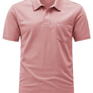 Gopune Men's Short Sleeve Polo Shirts Quick Dry Outdoor Regular Fit Golf Shirts with Pocket Pink,L