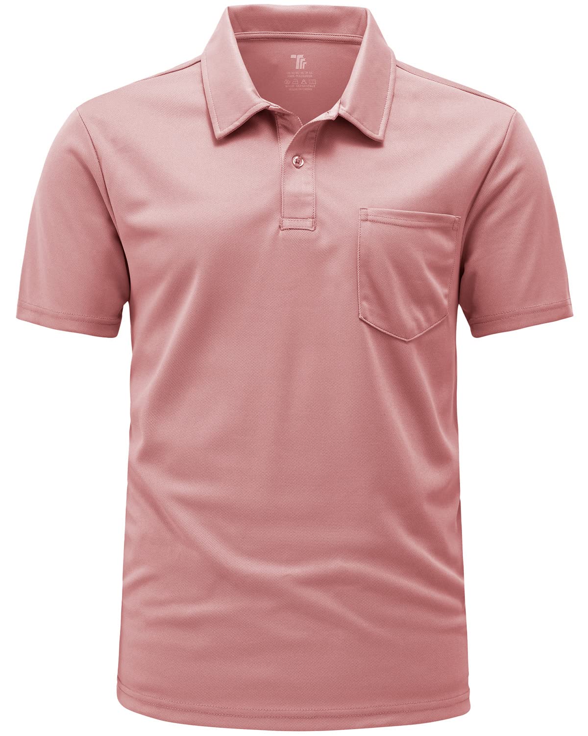 Gopune Men's Short Sleeve Polo Shirts Quick Dry Outdoor Regular Fit Golf Shirts with Pocket Pink,L