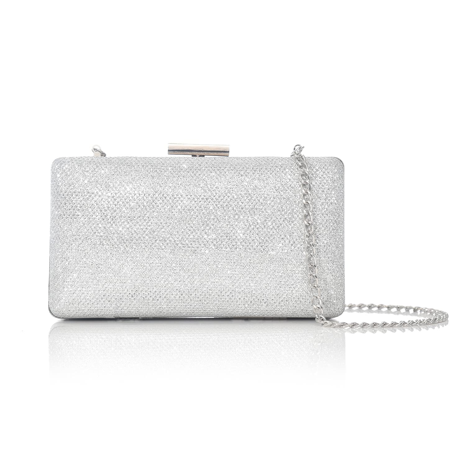 Evening Clutch Bag with Sparkling Glitter for Formal Wedding Graduation Party Elegant Crossbody Shoulder Handbag (Silver)