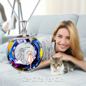 LUHE Cat Necklace Gifts 925 Sterling Silver Crystal Cat and Women Pendant Necklace Jewelry for Women