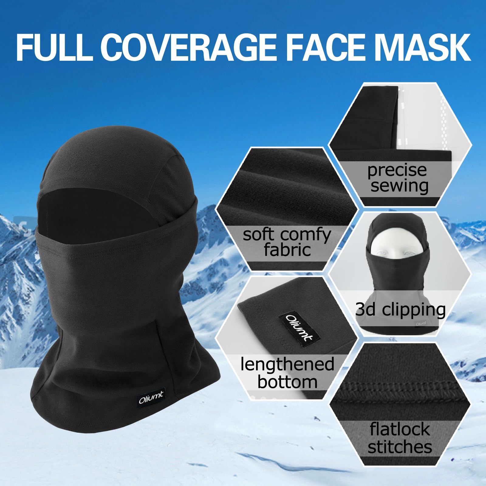 Oliumt Balaclava Ski Mask, Warm, Breathable & Lightweight, Full Coverage Fleece Winter Face Mask for Men & Women (Black,Black)