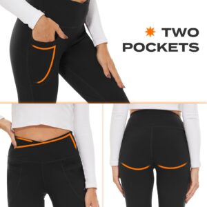 TNNZEET Black Flare Leggings for Women, Crossover Yoga Pants with Pockets Bootcut Flared Leggings