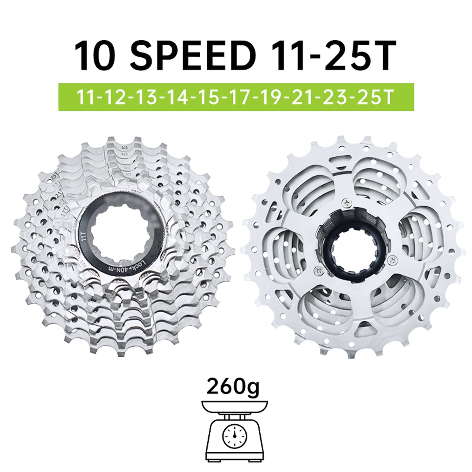 Rwlre Bicycle Freewheel, Road Bike 8 9 10 11 12 Speed 11-23T/25T/28T/30T/32T/34T Bicycle Cassette Freewheel MTB Sprocket for Shimano (Color : 10-Speed 11-25T)